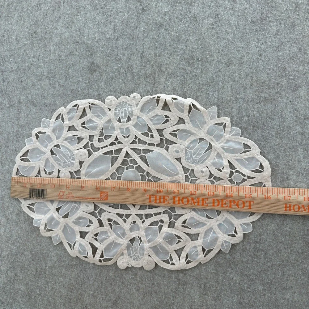 3 Vintage Lace Doilies Home 16x10 Cream Floral Embroidered Cutout